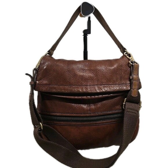 Fossil Long Live Cowhide Leather Fold Over Shoulder/Crossbody Bag Brown VINTAGE - Picture 3 of 11